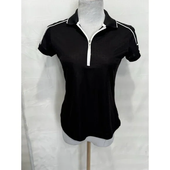 Slazenger golf shirt womens Sz S Black White Trim Short Sleeve Polo Zippered Fro - Picture 1 of 7